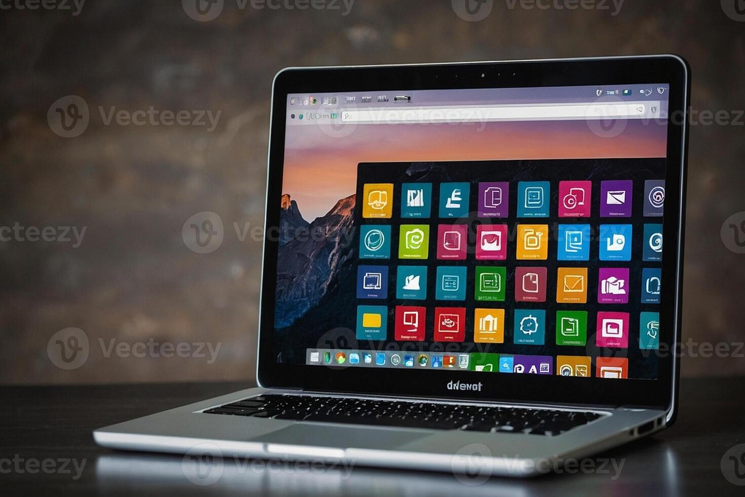 a laptop with colorful icons on the screen photo