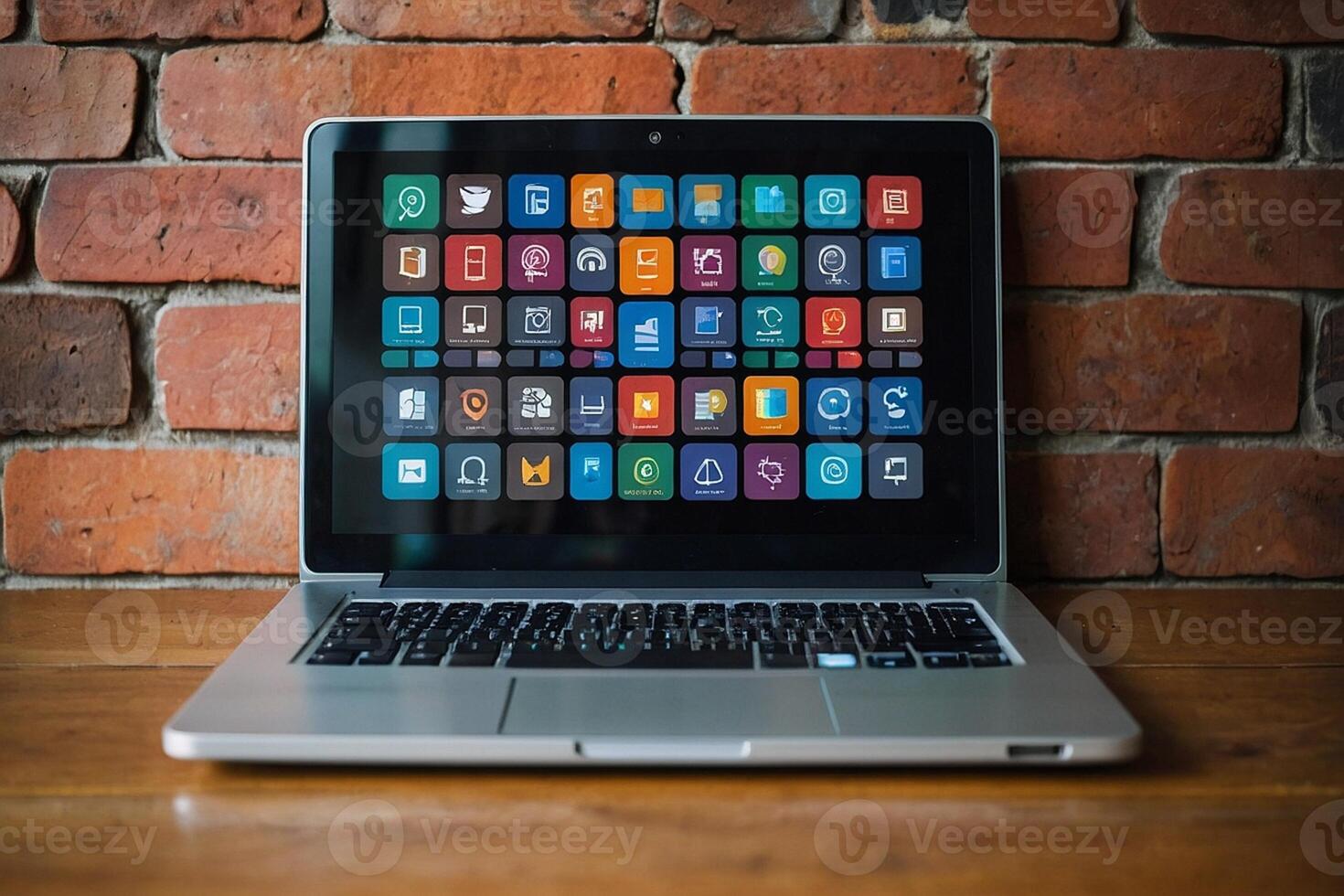 a laptop with colorful icons on the screen photo