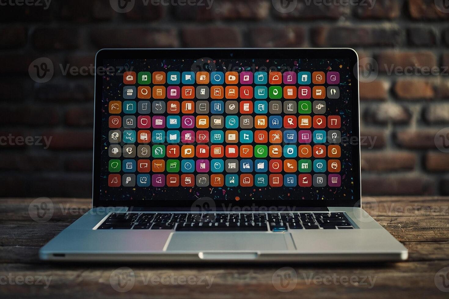 a laptop with colorful icons on the screen photo