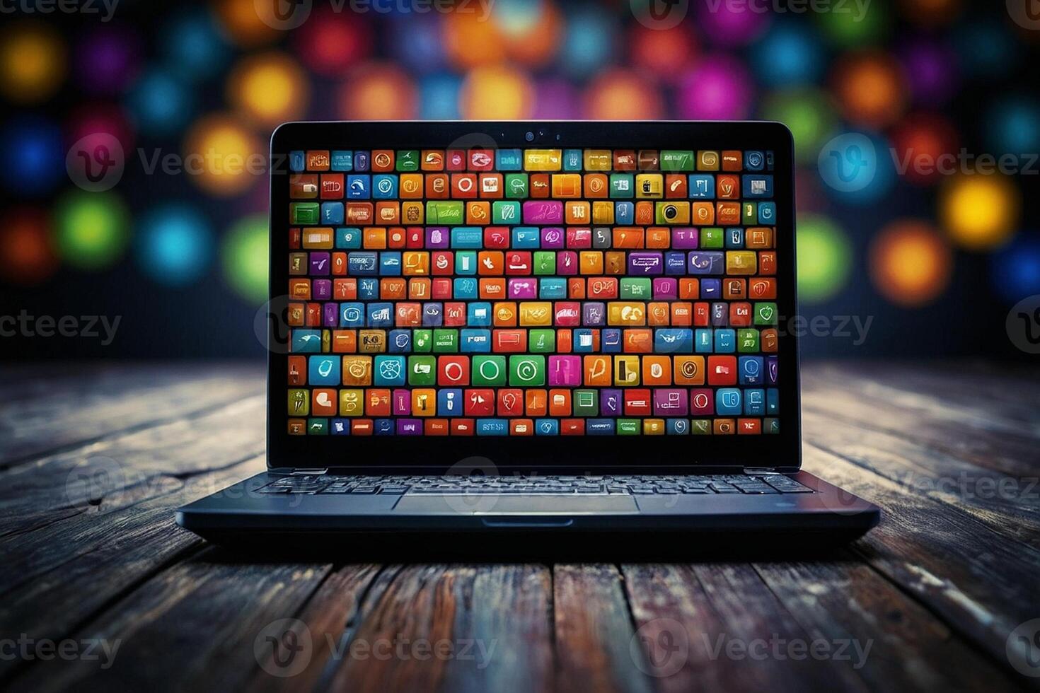 laptop with colorful icons on the screen photo