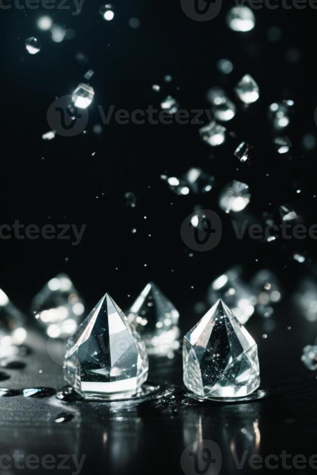 diamonds floating in water on a black background photo