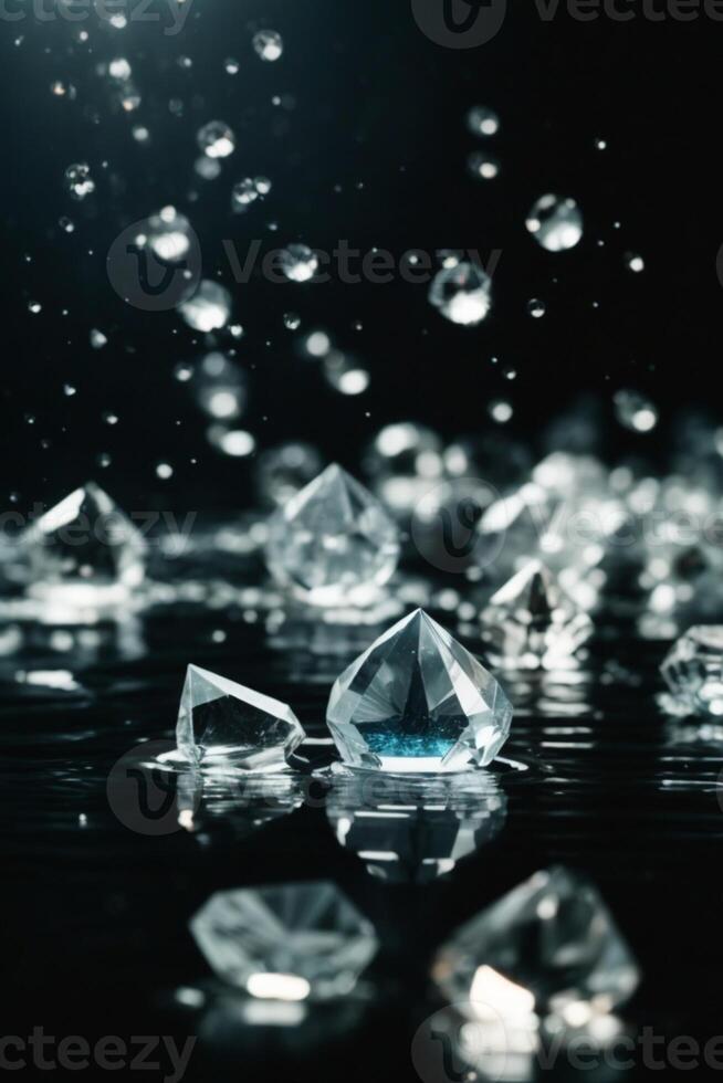 diamonds floating in water on a black background photo