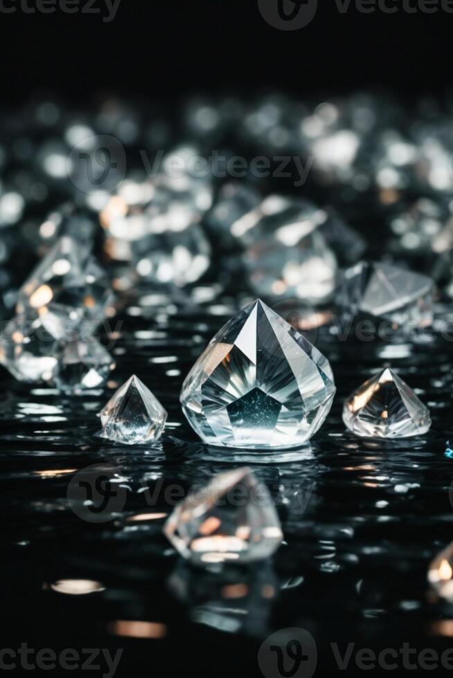 diamonds on a black surface with water photo