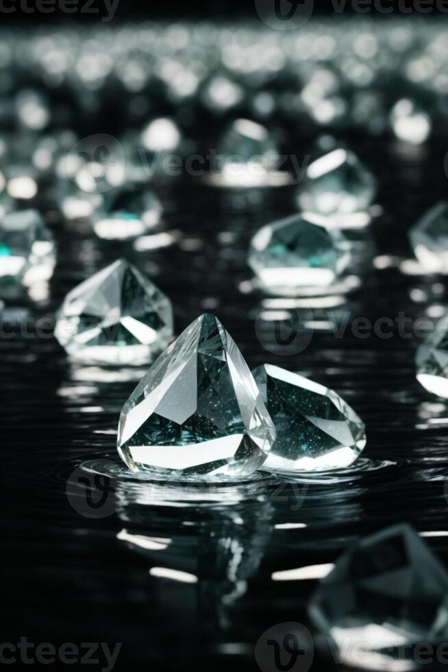 diamonds on a black surface with water photo