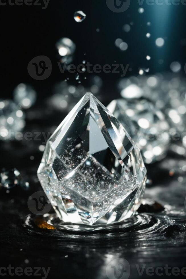 diamonds on a black surface with water photo