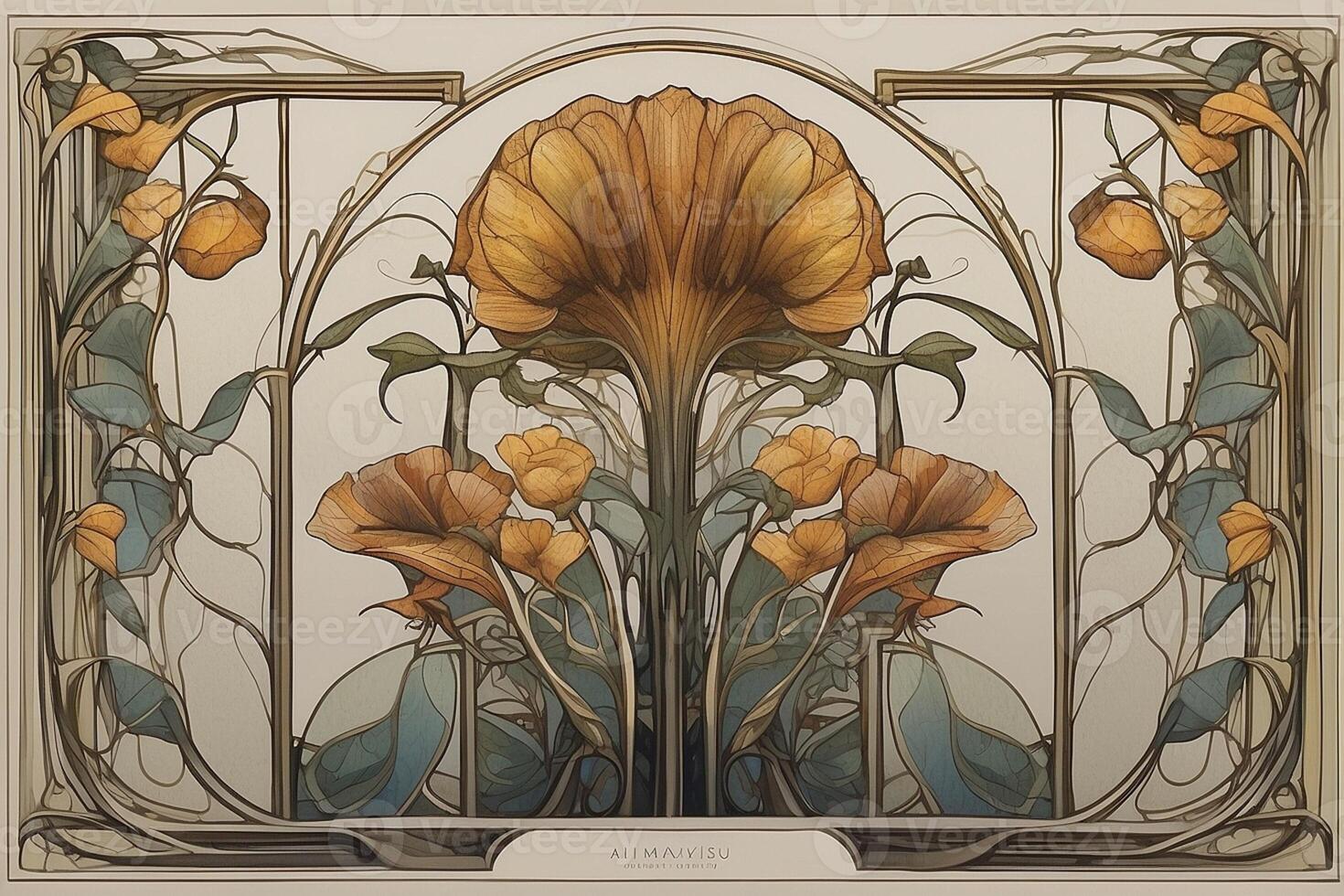 art nouveau stained glass window photo