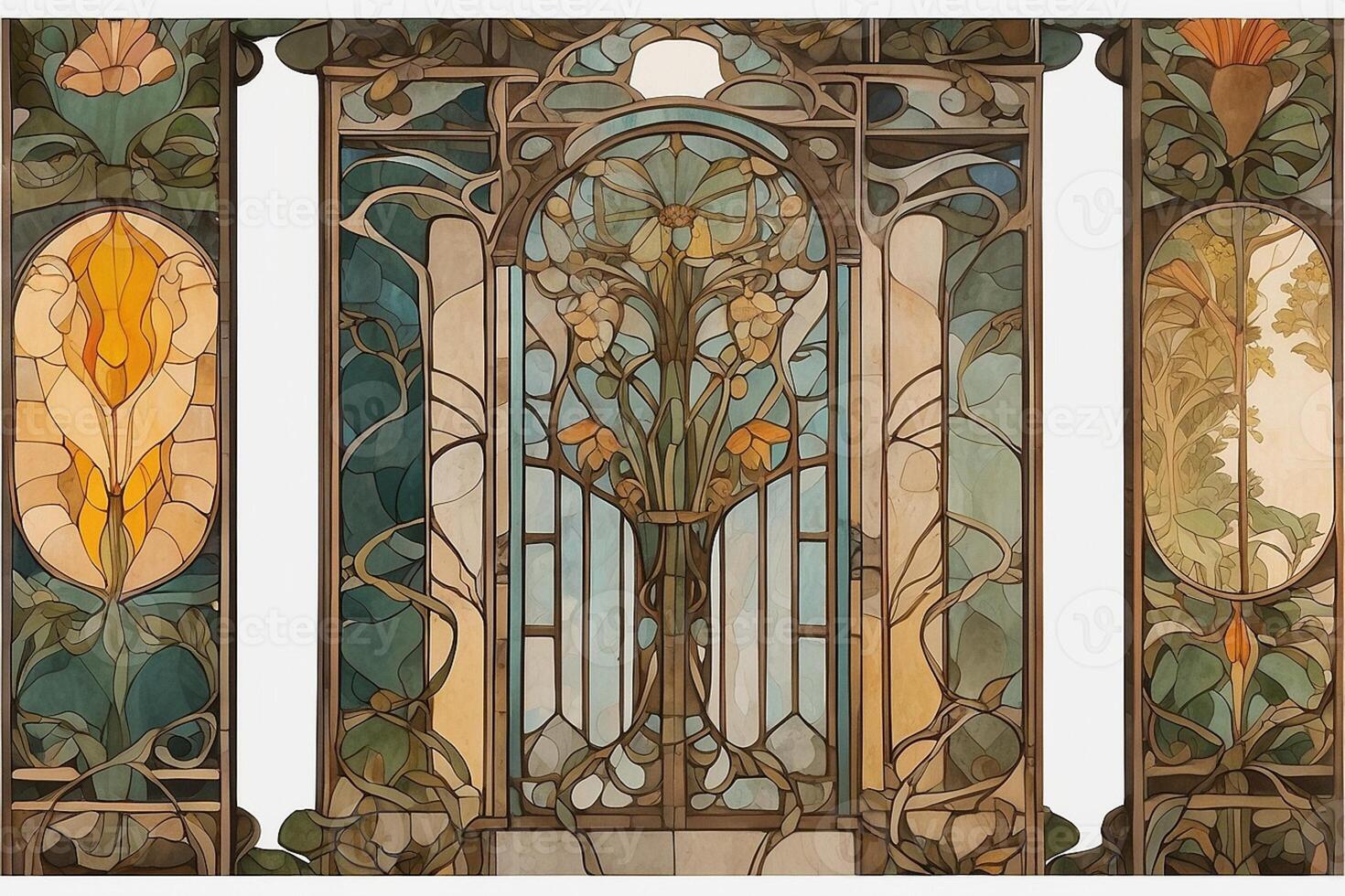 art nouveau stained glass window photo