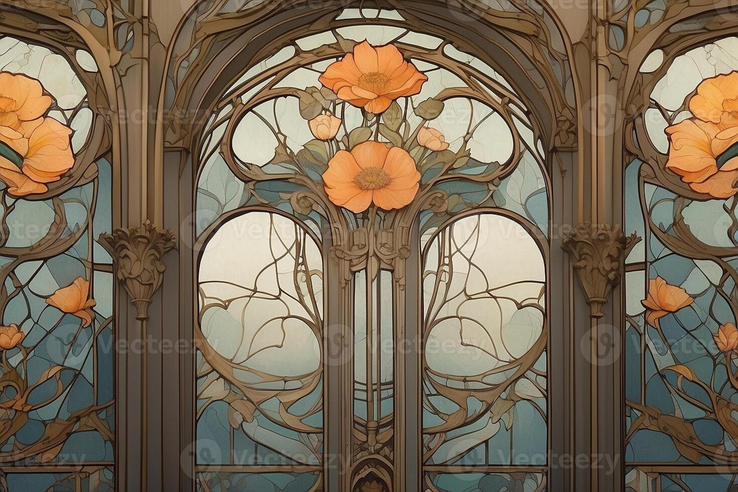 art nouveau stained glass window photo