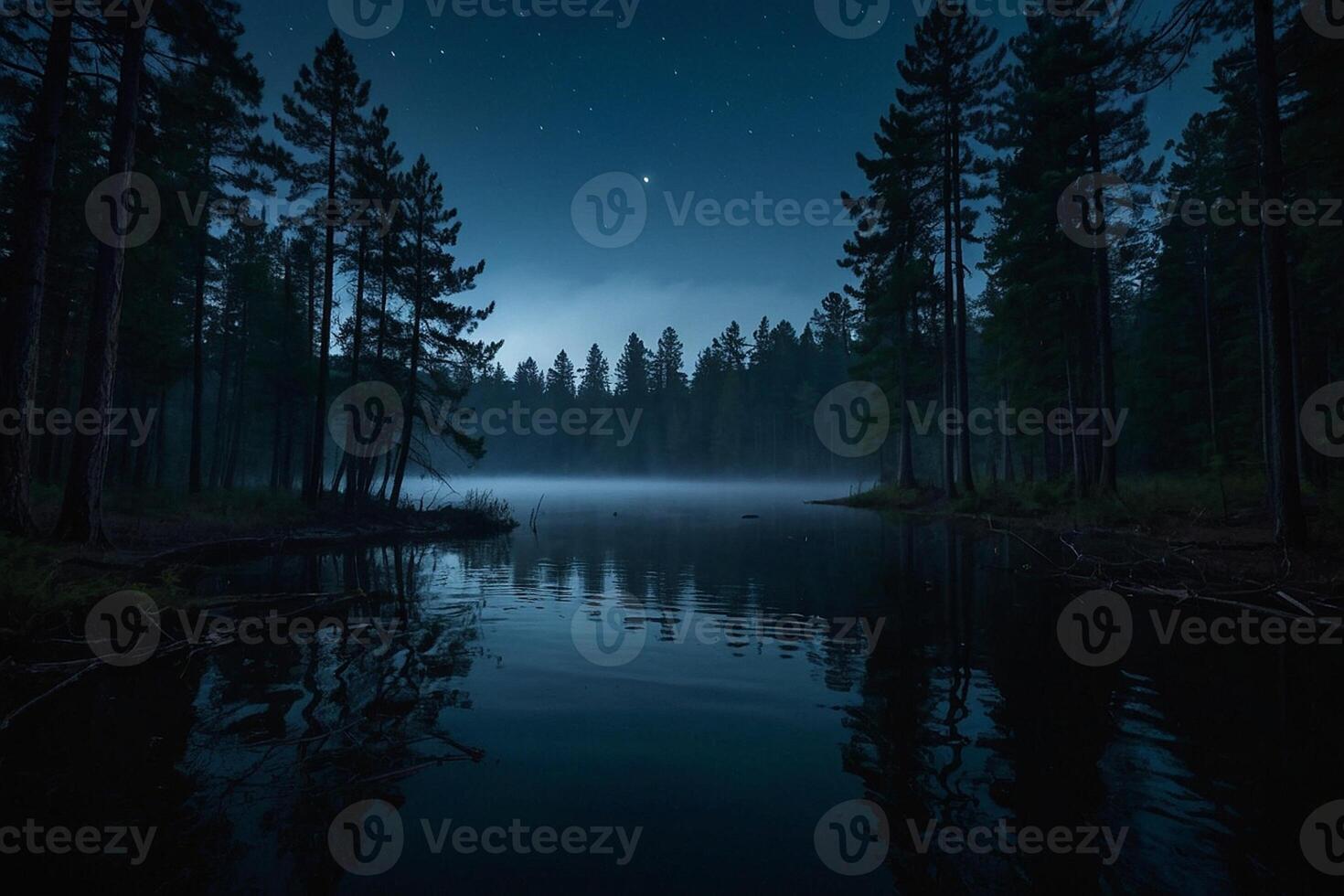 a full moon rises over a lake at night photo