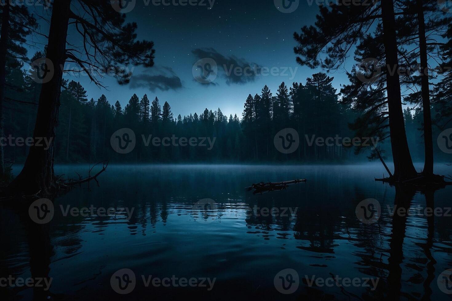 a full moon rises over a lake at night photo