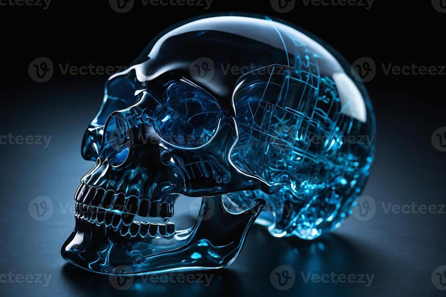 a skull with glowing blue eyes photo