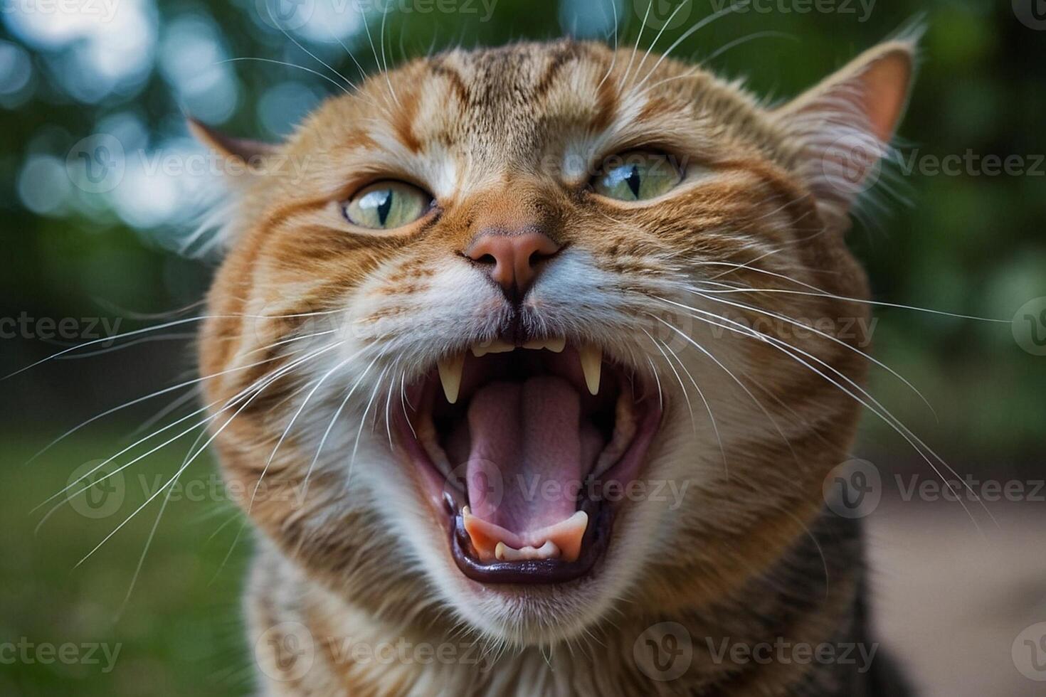 a cat with its mouth open and its mouth open photo