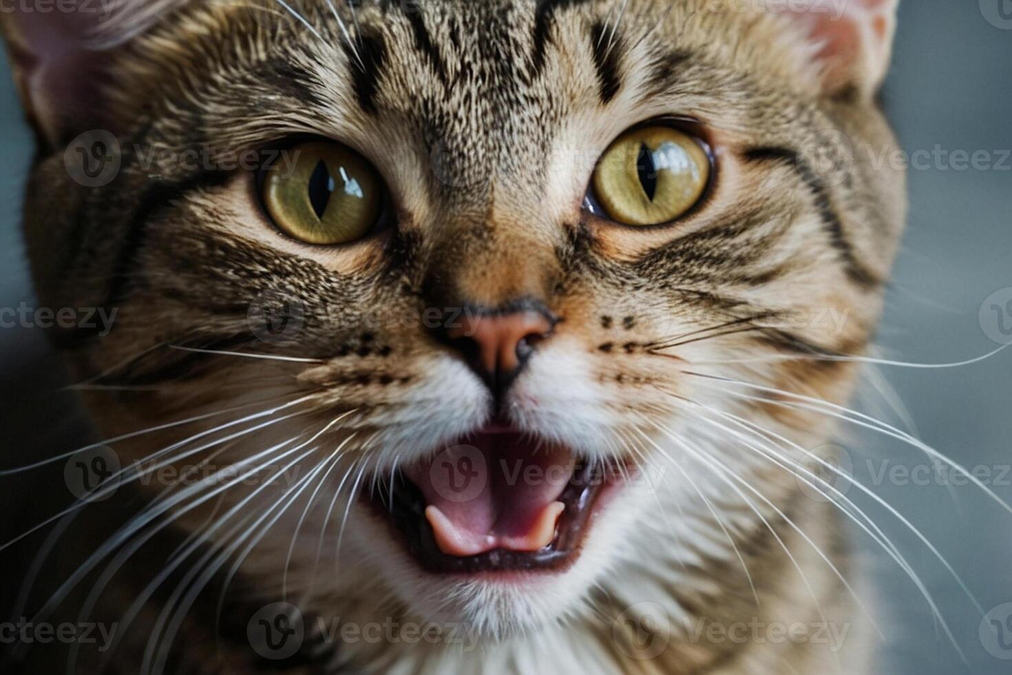 a cat with its mouth open and its mouth open photo