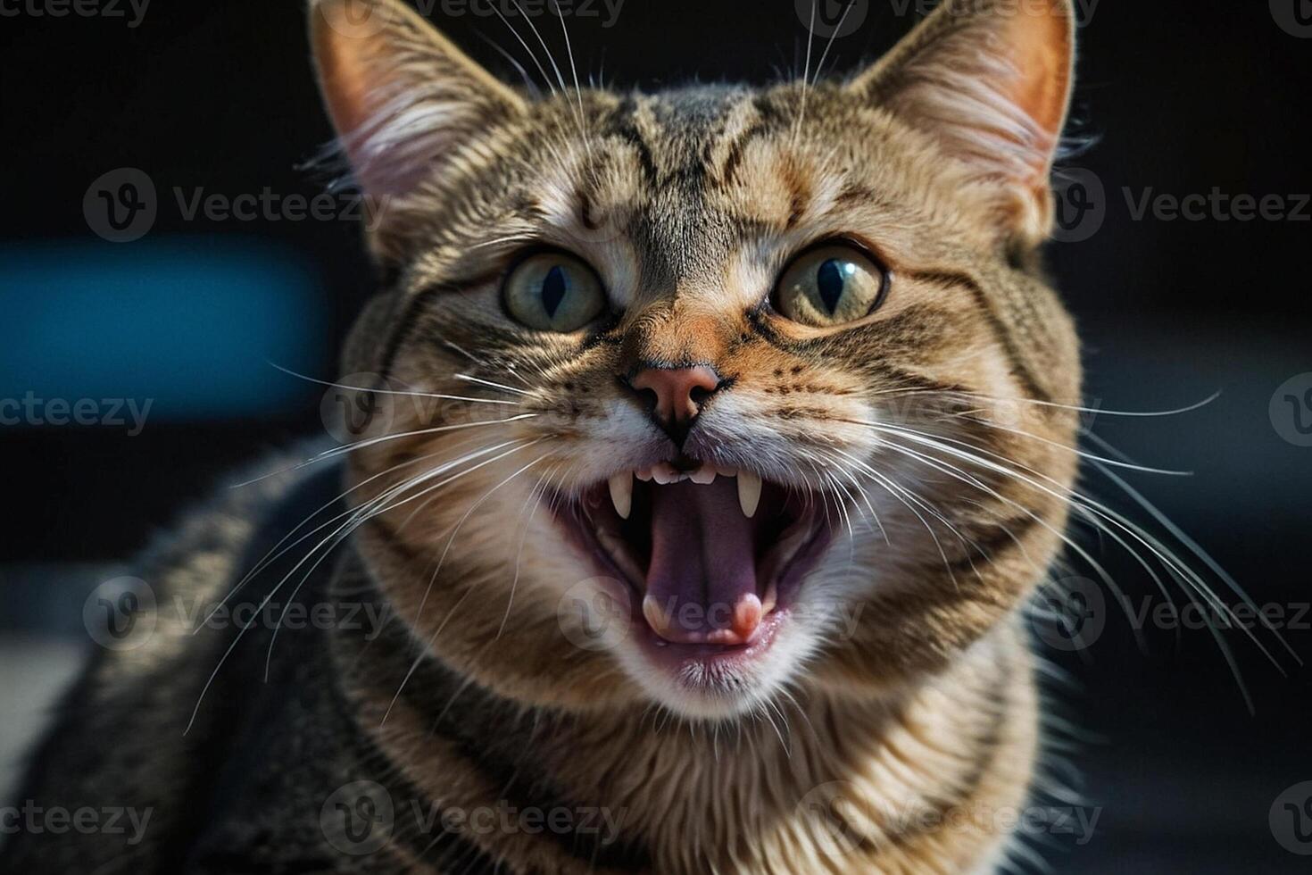 a cat with its mouth open and its mouth open photo