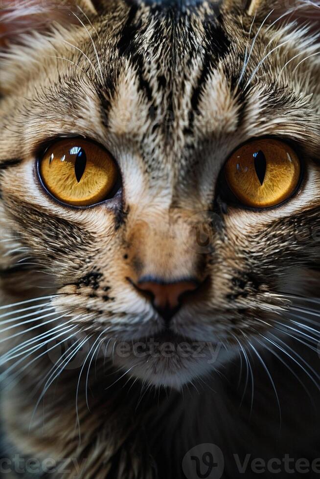 a close up of a cat with yellow eyes photo