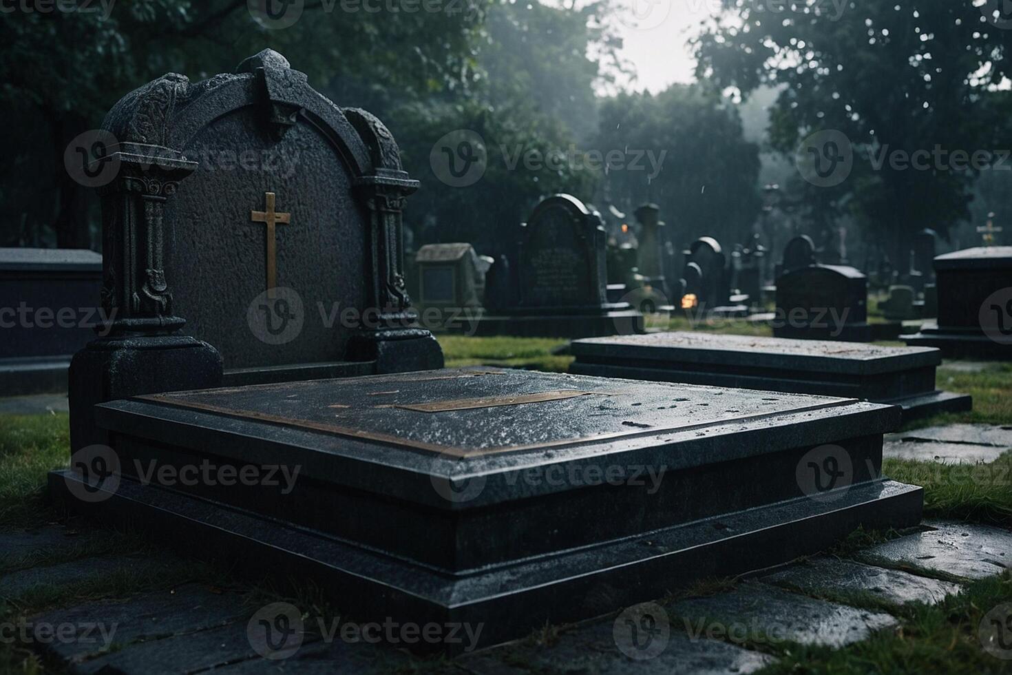 a candle is lit in front of a tombstone photo