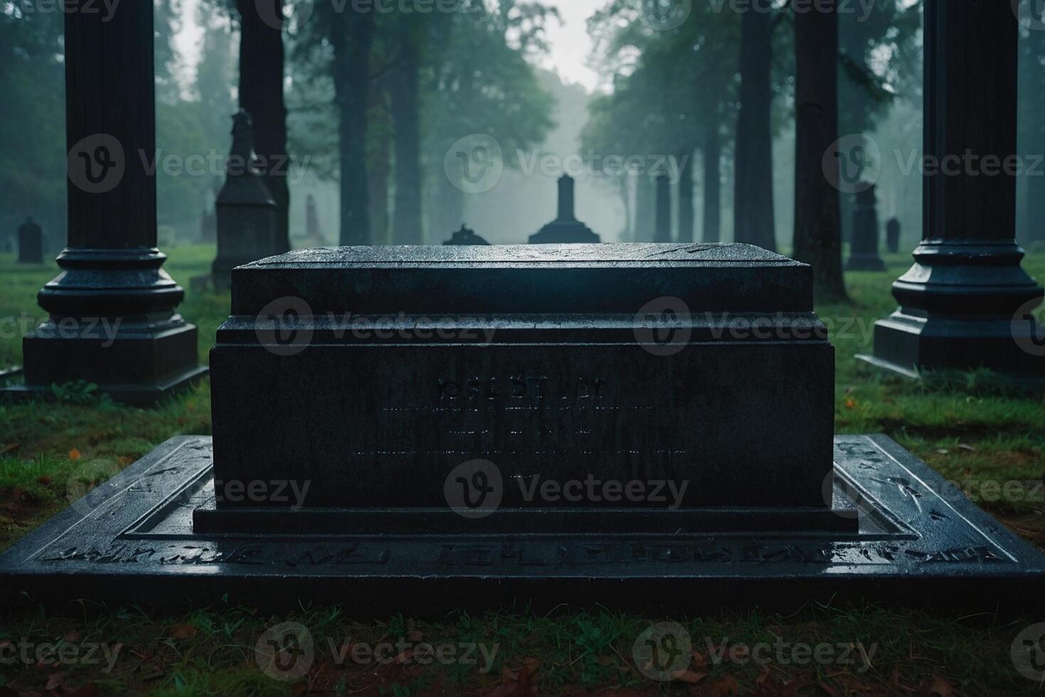 a cemetery with candles lit in the rain photo