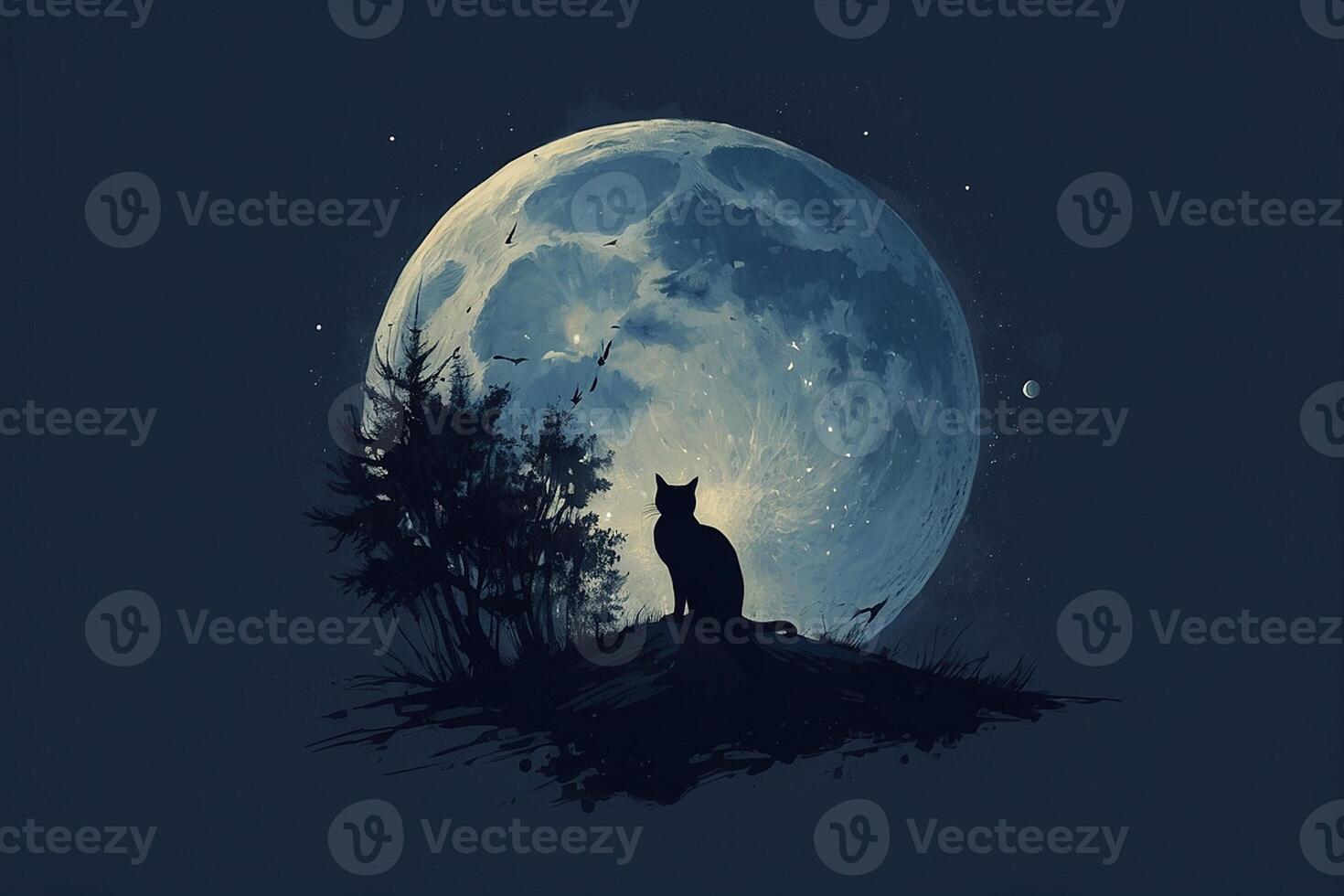 un gato sentado en un colina mirando a el Luna foto