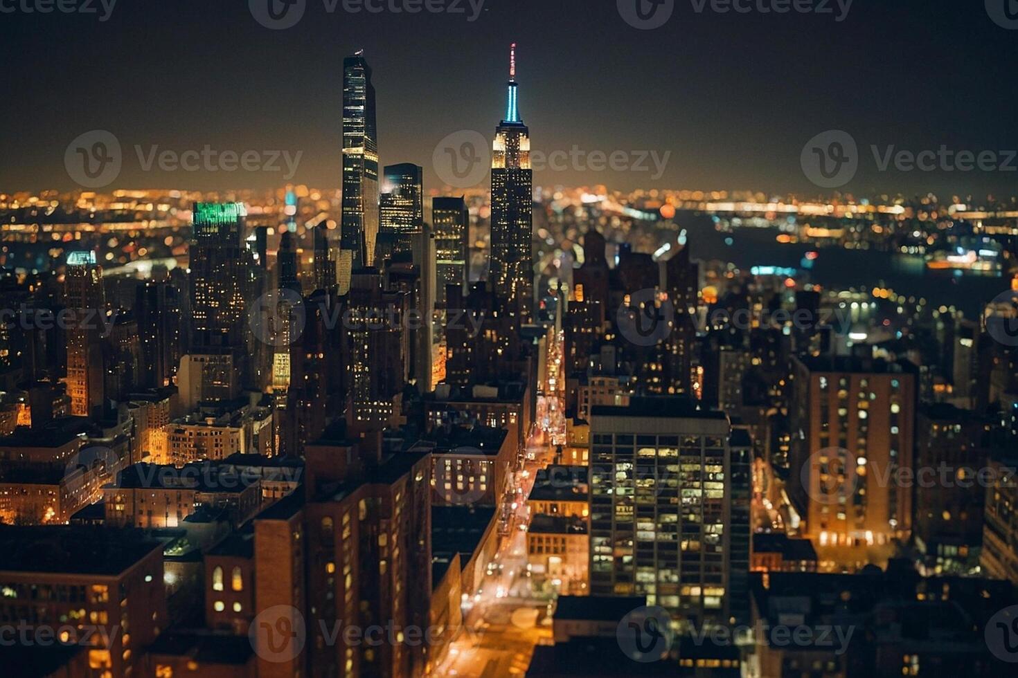 the city skyline at dusk in metropolis photo