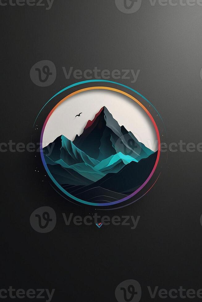 a mountain landscape with a colorful circle photo