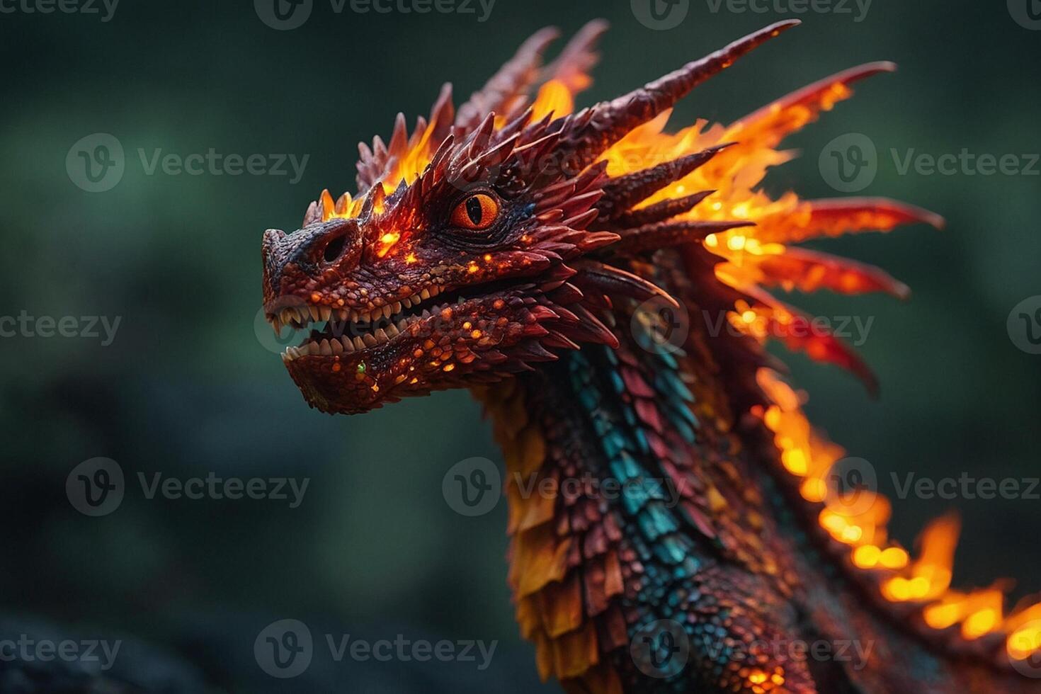 a dragon with glowing eyes and fire coming out of its mouth photo