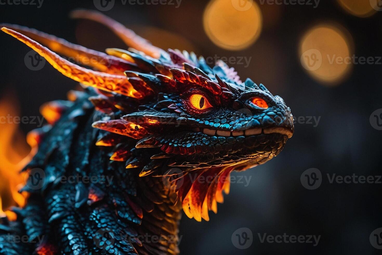 a dragon with glowing eyes and fire coming out of its mouth photo