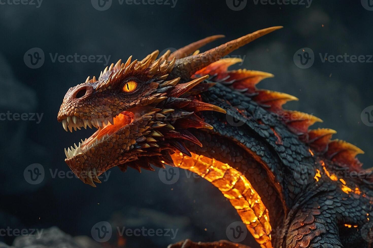 a dragon with glowing eyes and fire coming out of its mouth photo