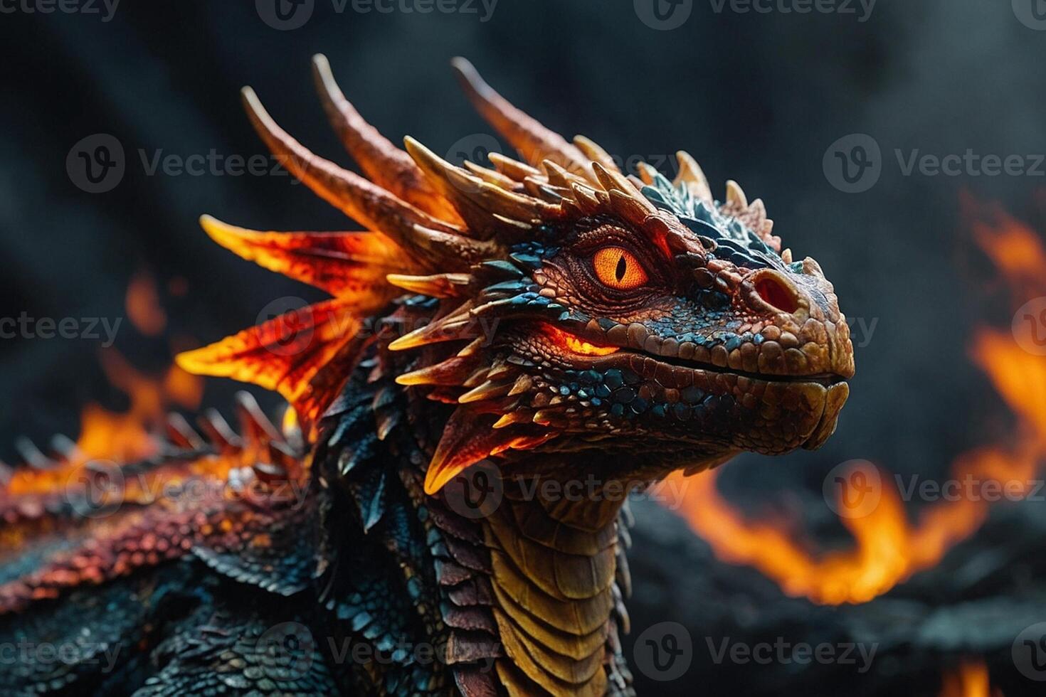 a dragon with glowing eyes and fire coming out of its mouth photo