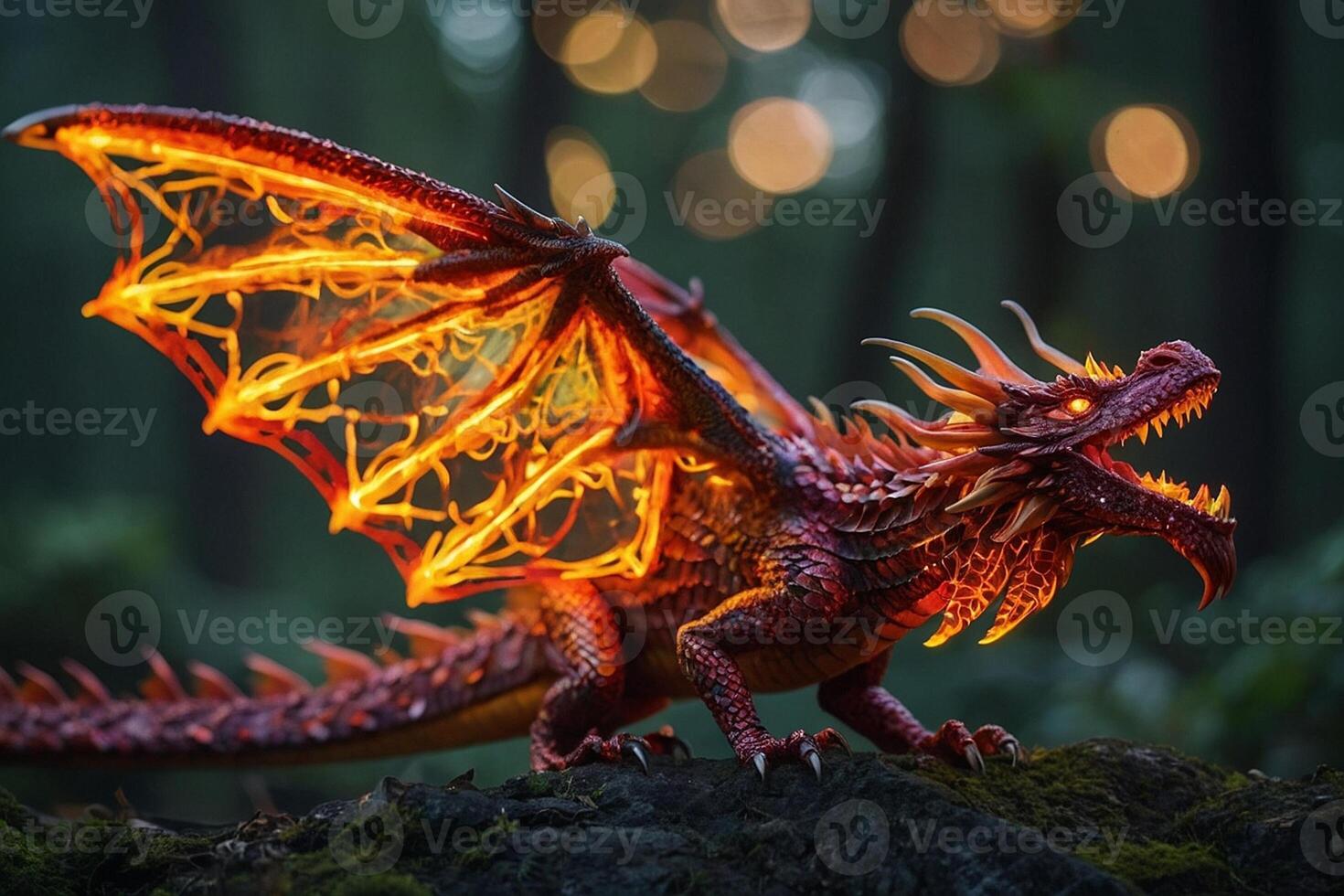 a dragon statue with glowing red eyes photo