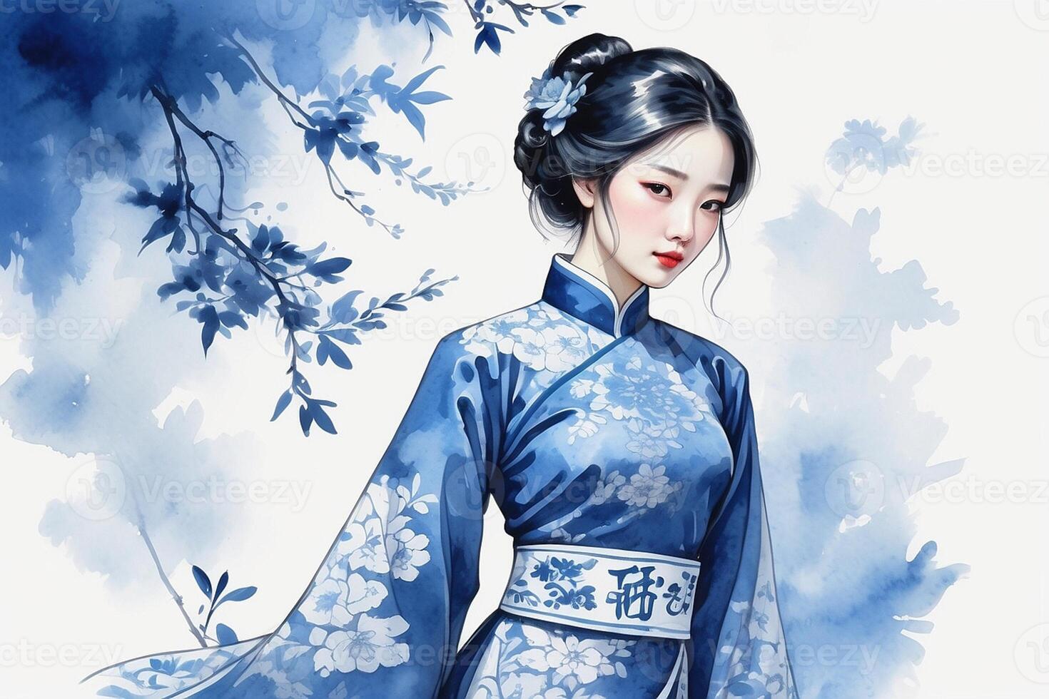 a painting of a woman in an oriental dress photo