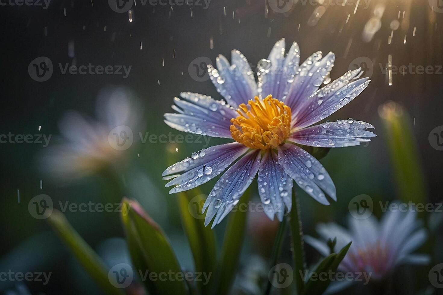 flower is in the rain with drops of water photo