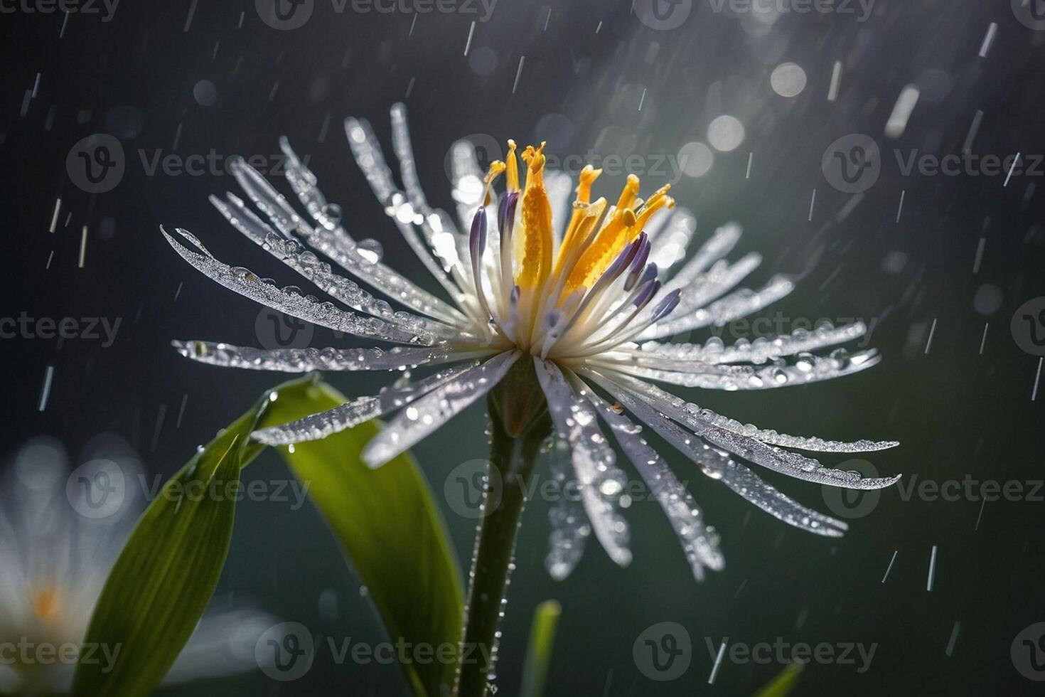 flor es en el lluvia con gotas de agua foto