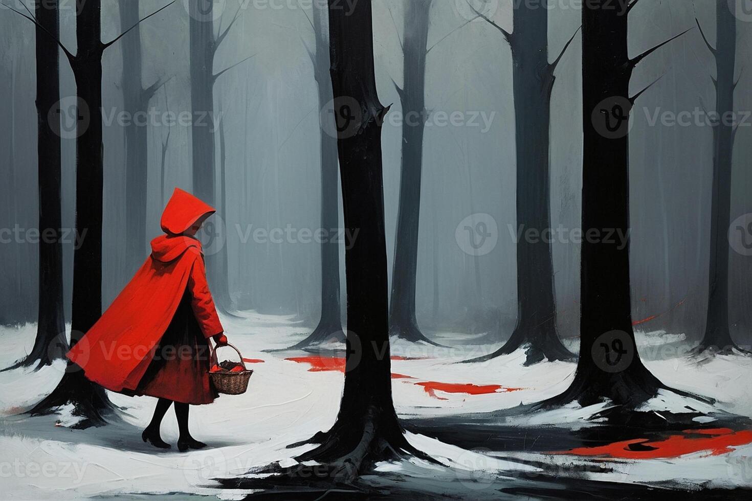 a painting of a red riding hood in the woods photo