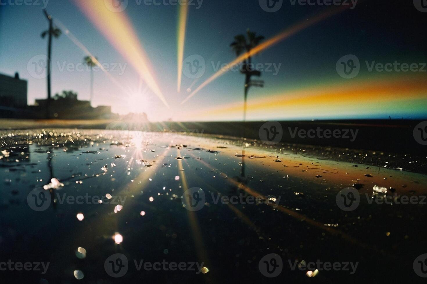 a close up of a shiny surface with a reflection of the sun photo