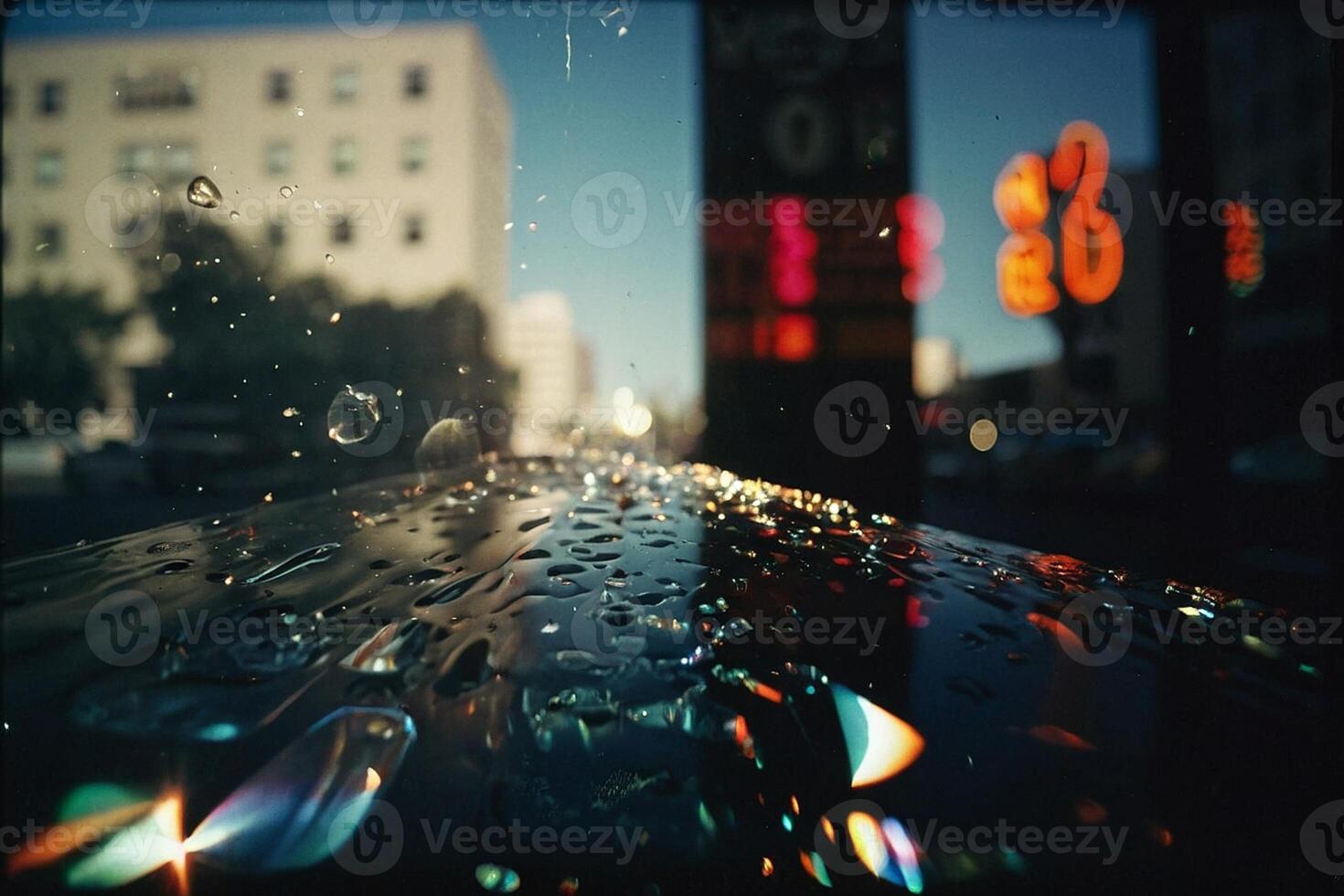 a close up of a shiny surface with a reflection of the sun photo