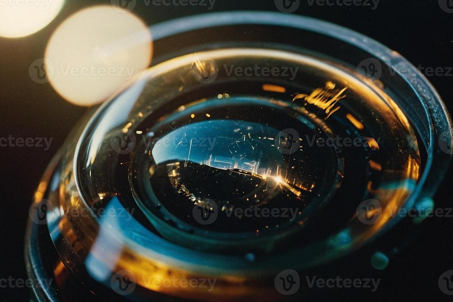 a close up of a glass with a light shining through it photo