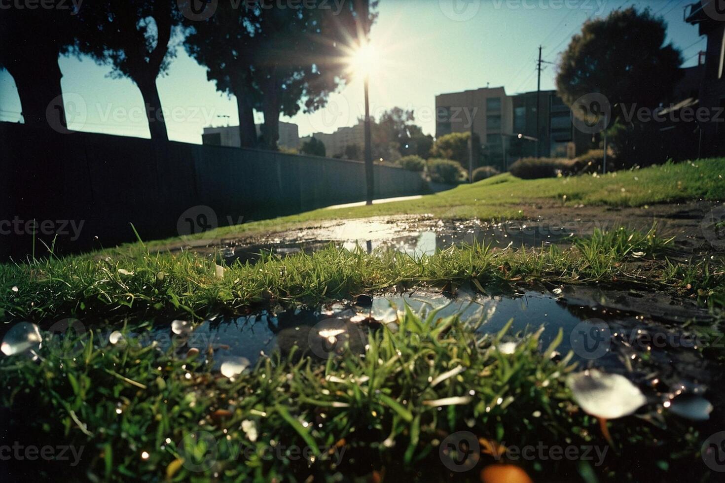 a grassy area with rocks and grass photo