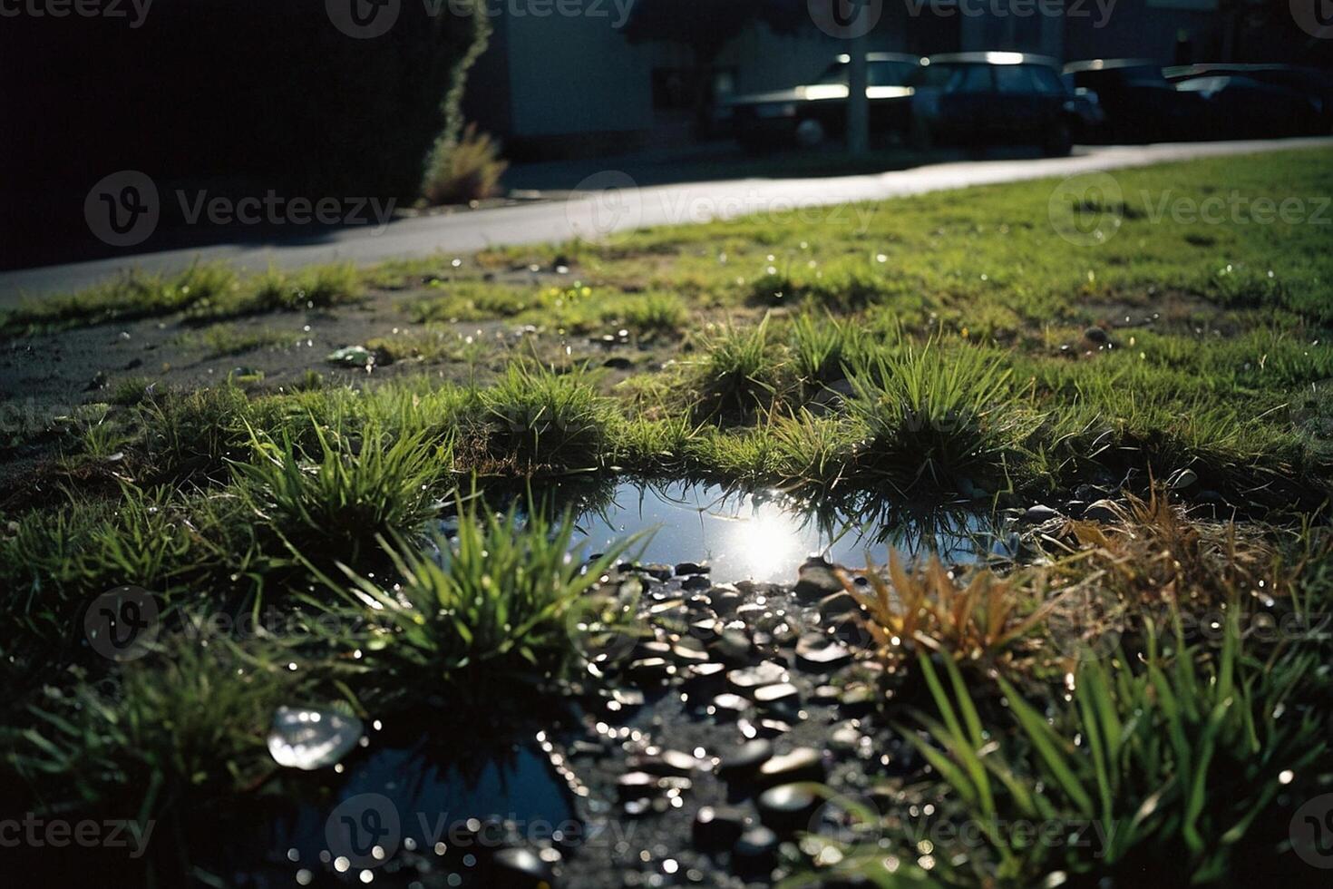 a grassy area with rocks and grass photo