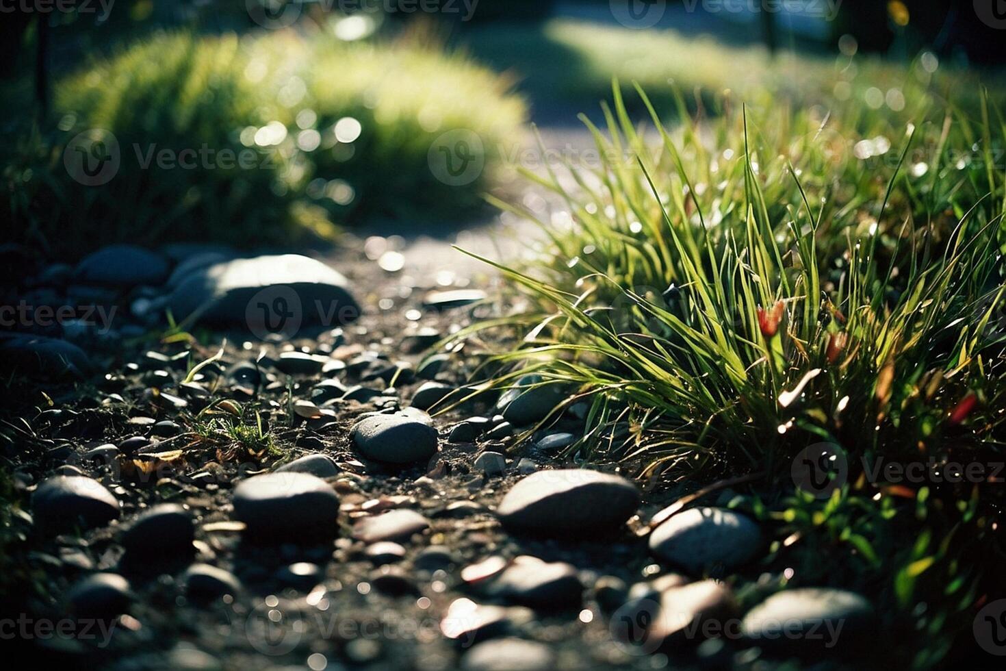 un herboso zona con rocas y césped foto