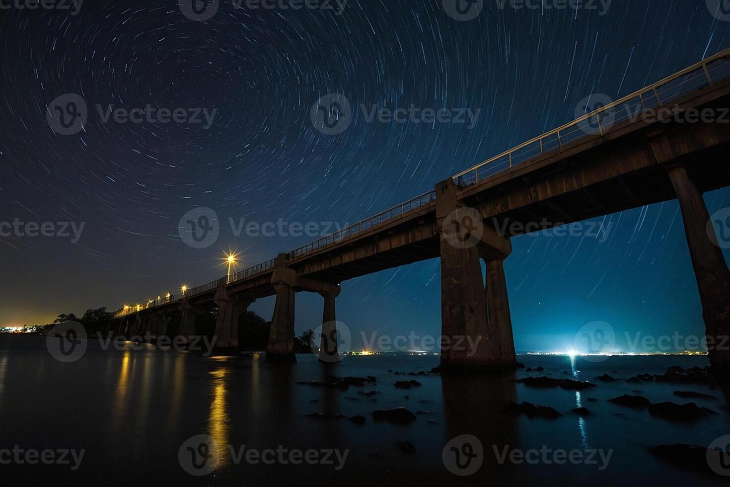 un puente con estrella caminos terminado eso a noche foto