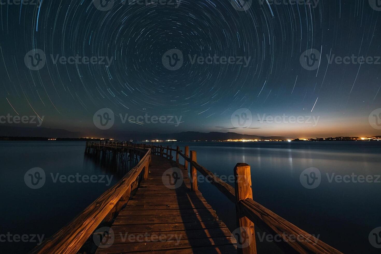 star trails over a stream in the middle of a field photo