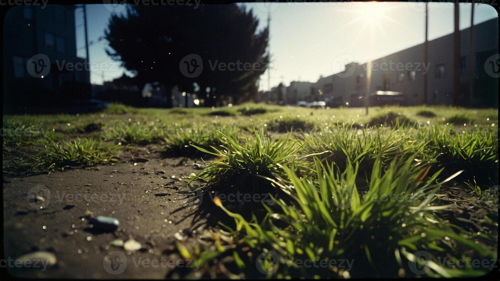 a puddle of water in a grassy field photo