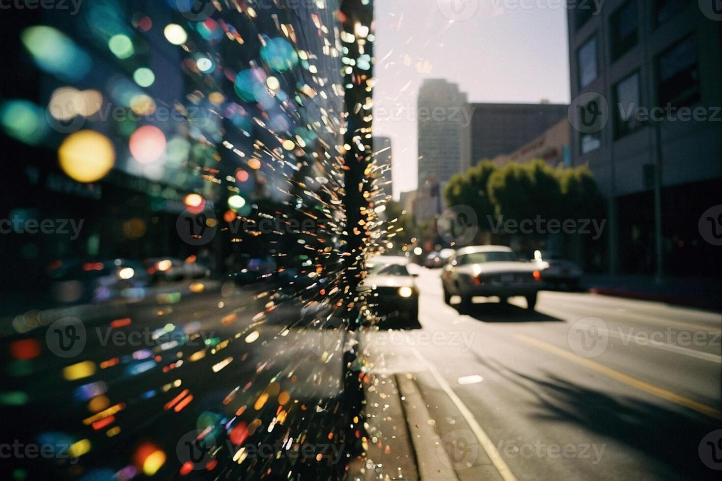 un coche conducción abajo un calle con vistoso luces foto