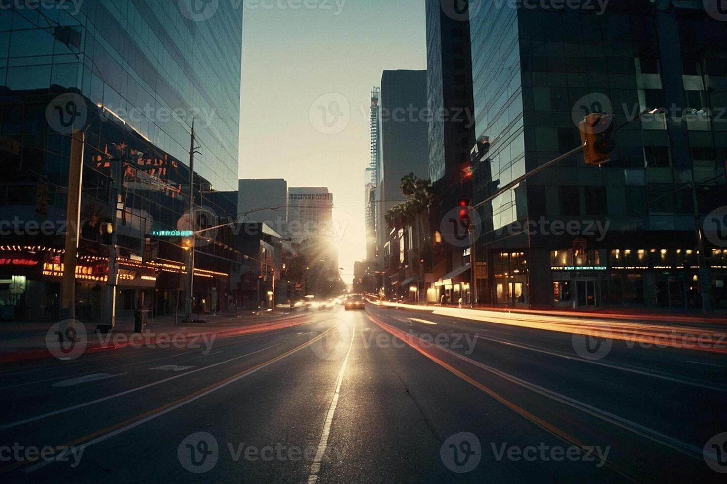 a city street with cars and buildings in the background photo