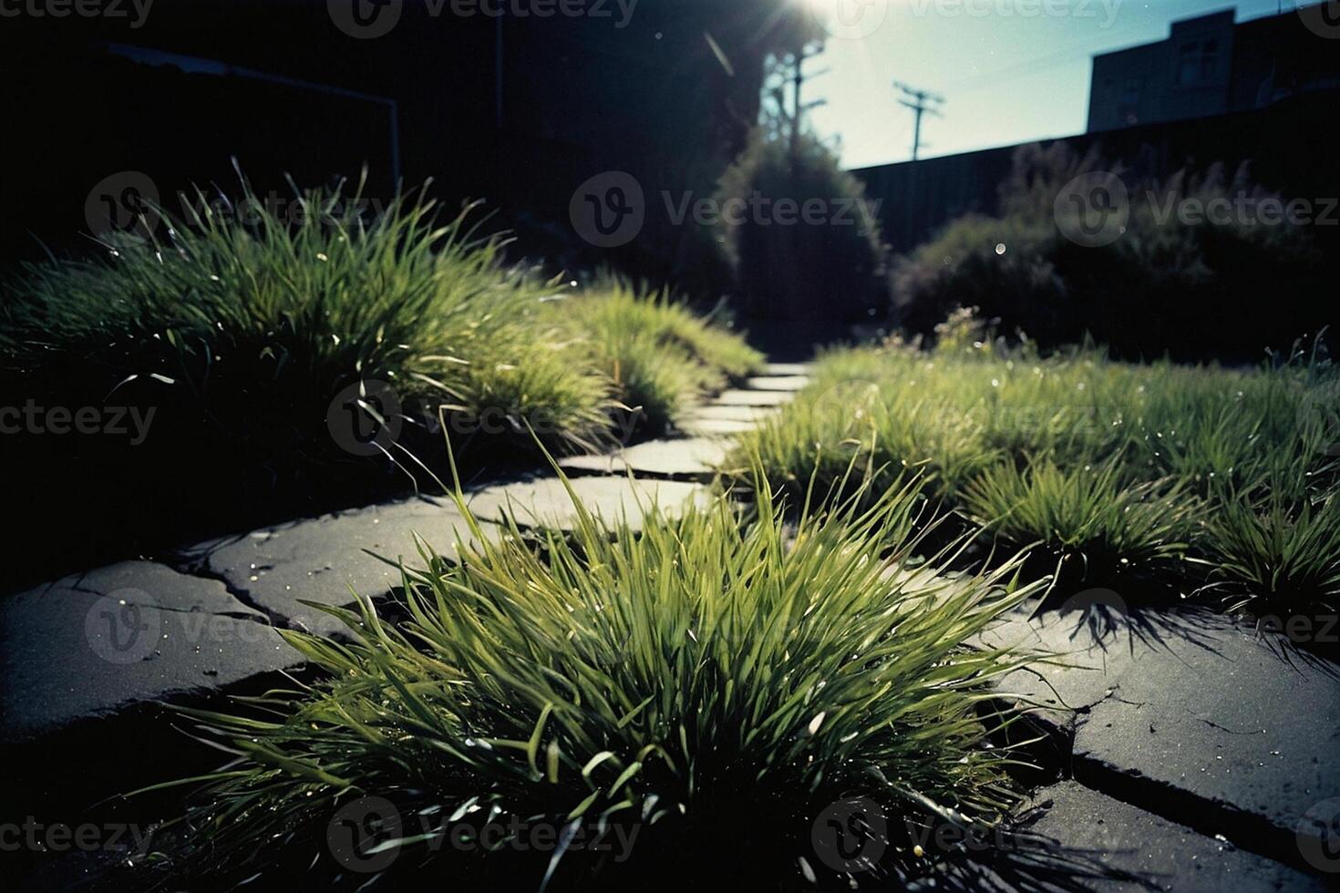 a grassy area with water and rocks photo