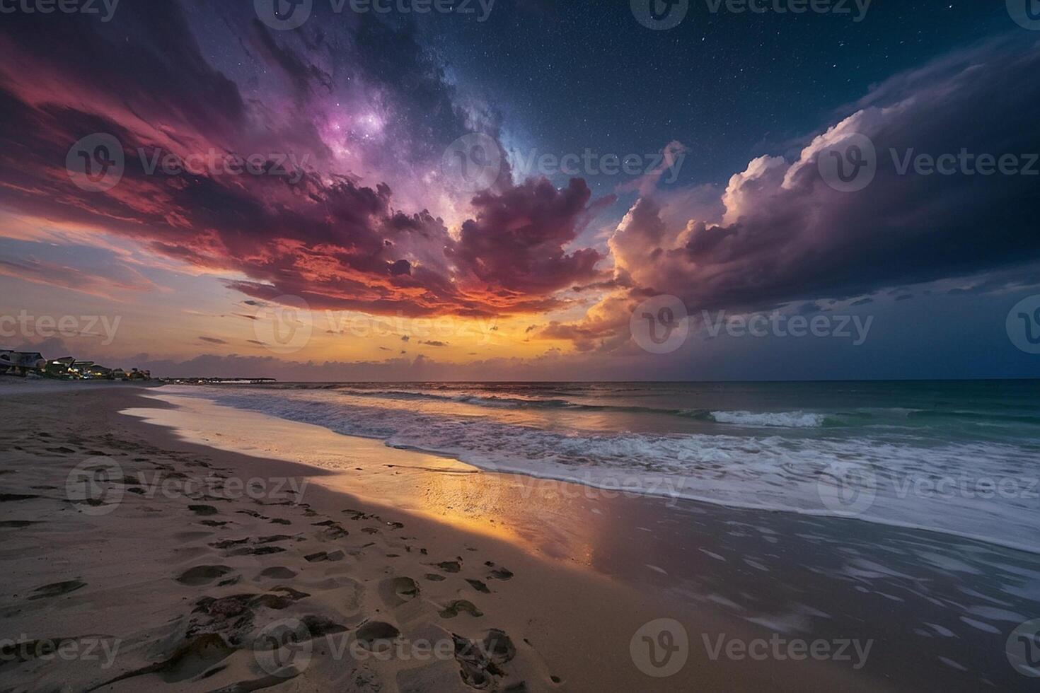 the milky way over the ocean at night photo