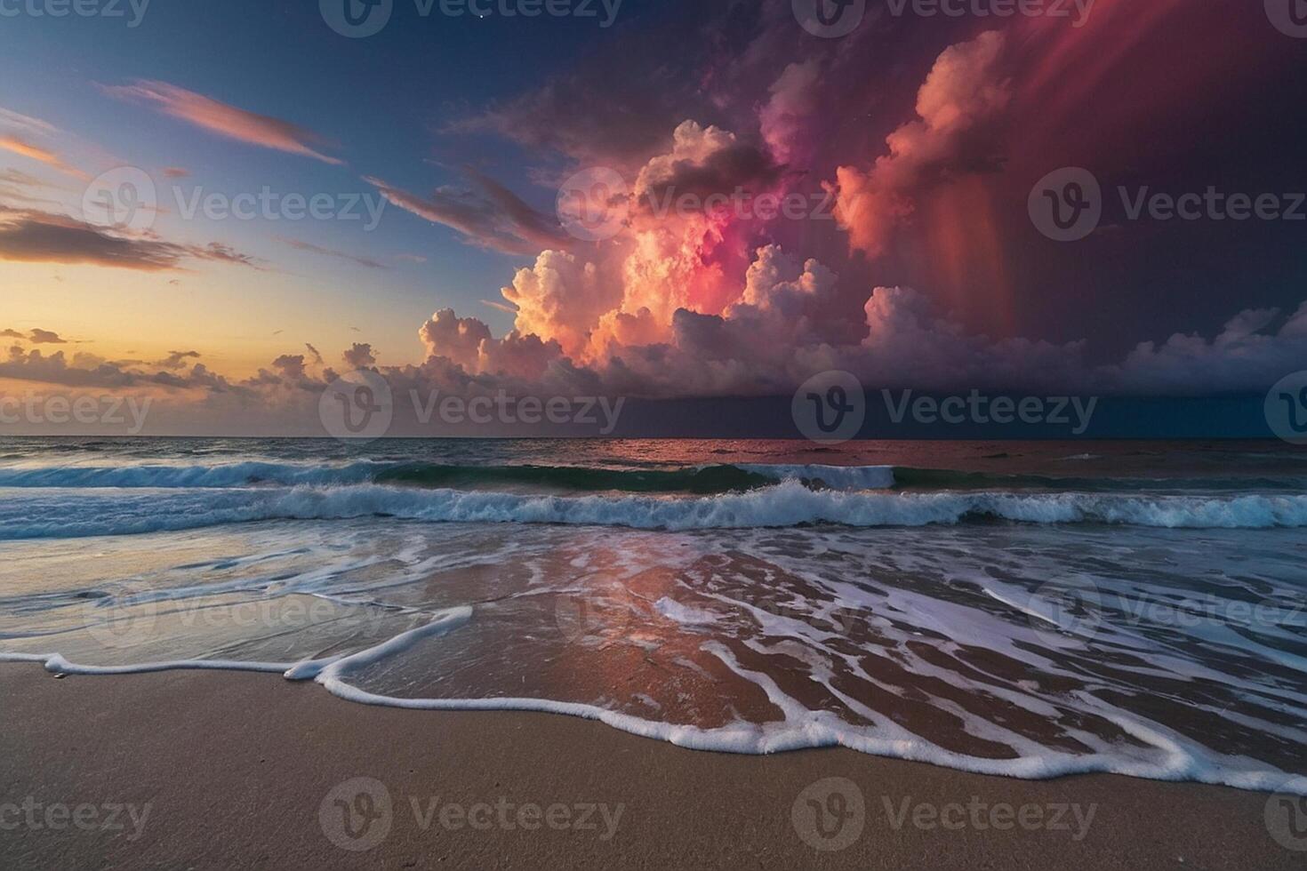 un arco iris terminado el Oceano a noche foto