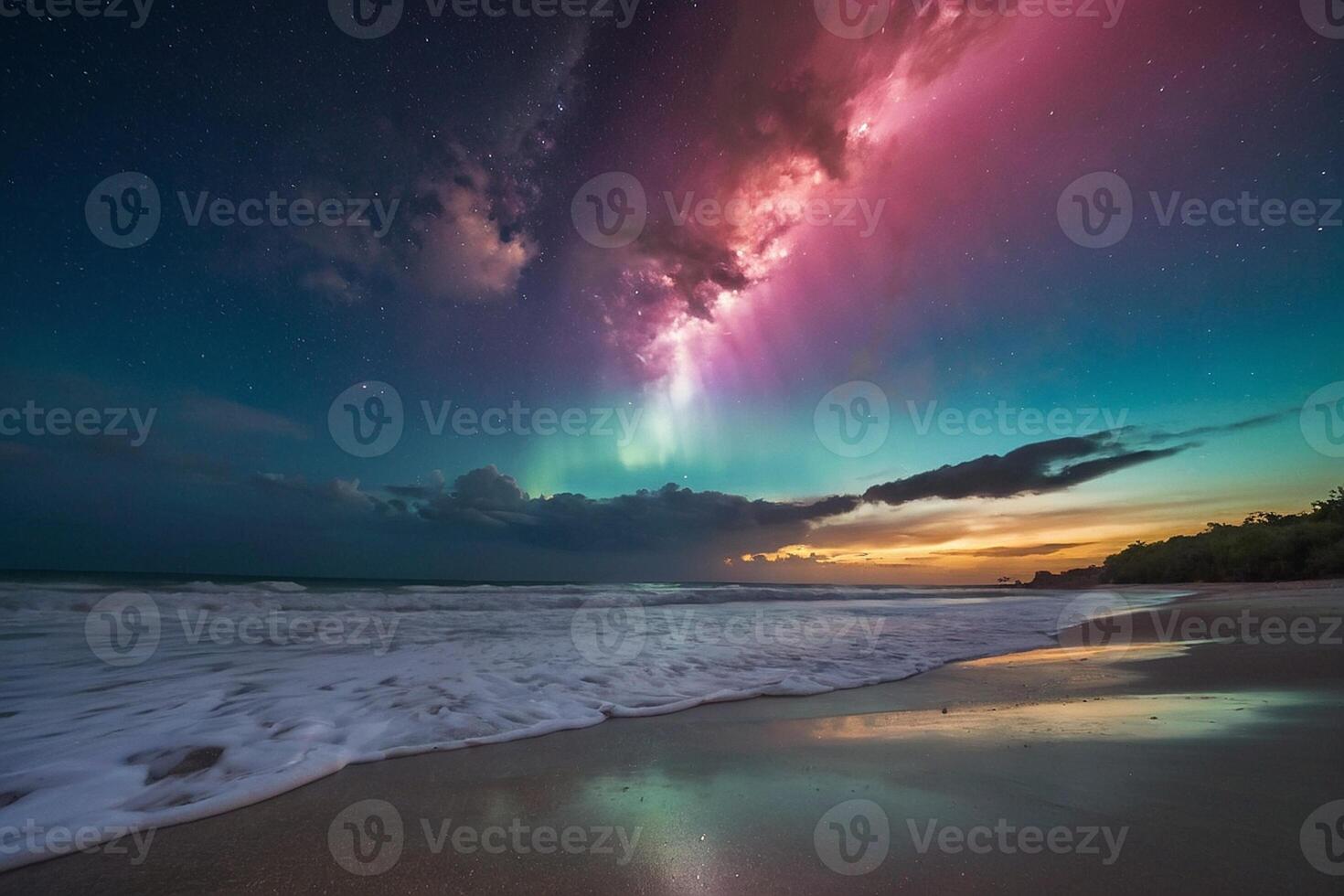 a colorful storm is seen over the ocean photo