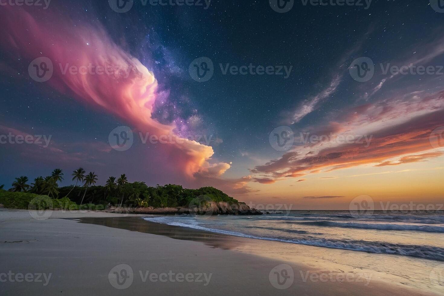 a colorful storm is seen over the ocean photo