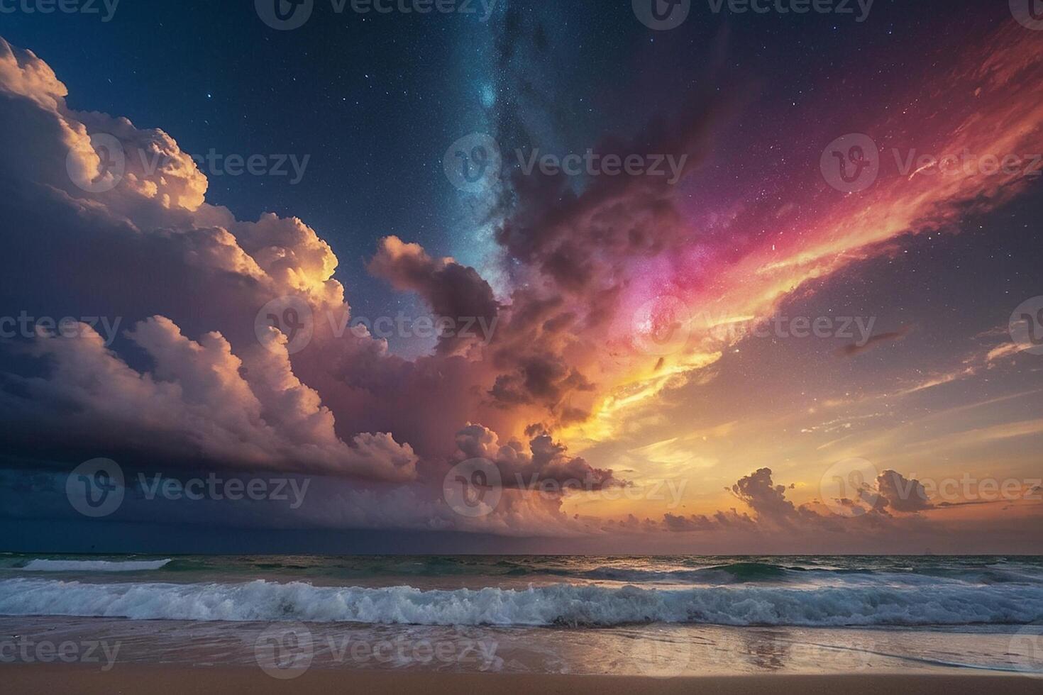a colorful cloud is seen over the ocean photo